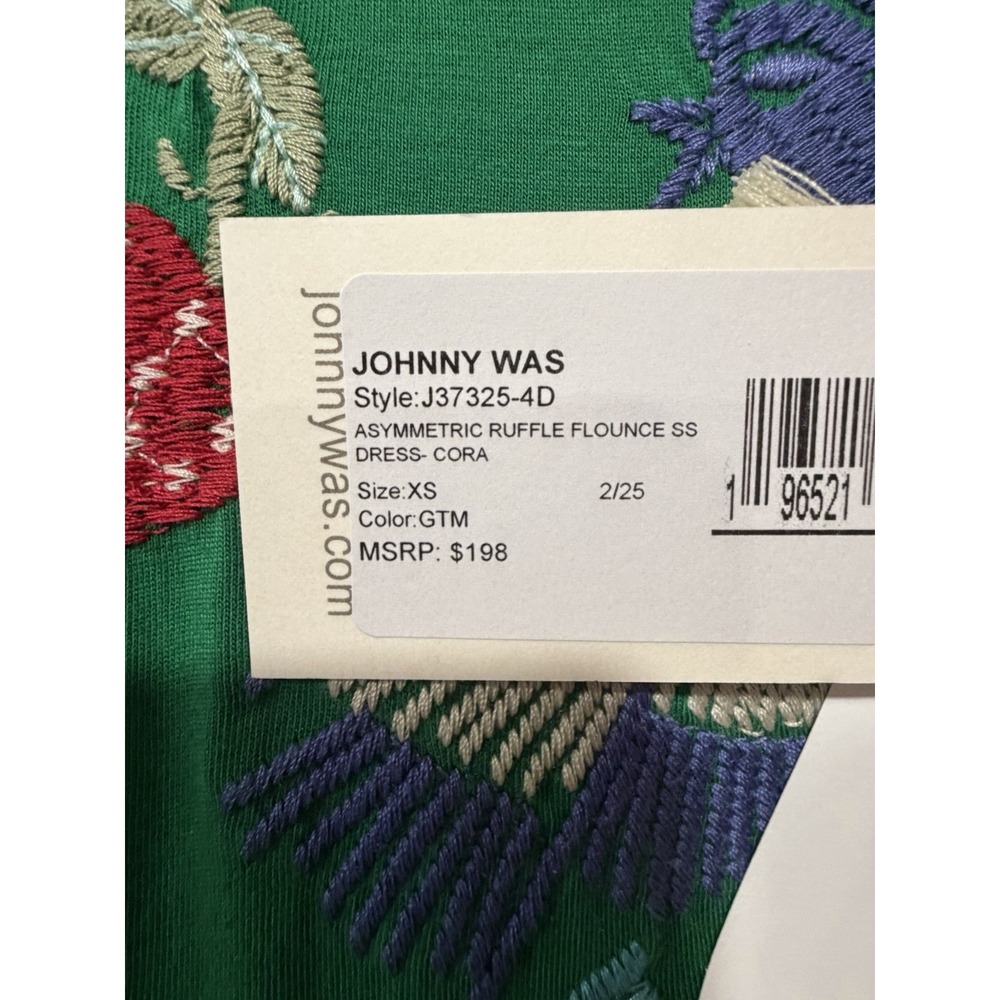 Johnny Was NWT Woman's XS Asymmetric Ruffle Flounce SS Dress- Cora Embroidered - Picture 5 of 14